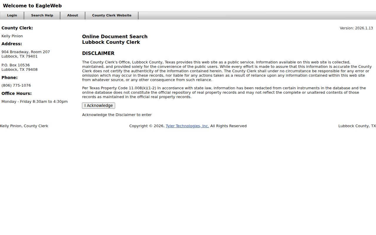 Lubbock residents directory County Clerk EagleWeb deed index